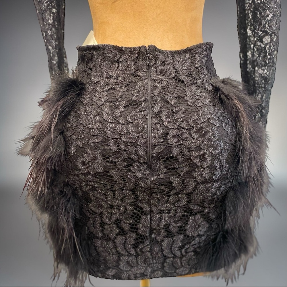 Elegant Black Lace and Feather Dress - Picture 9 of 9